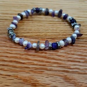 Amethyst, mother of pearl & sterling bead bracelet